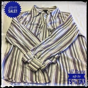 LANE BRYANT WHITE PURPLE STRIPED LONG SLEEVE SHIRT